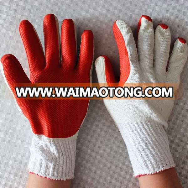 Cheap Oil Resistant Bleached White Cotton Knit Red Rubber Laminated Coated Gloves with EN 388