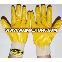 knitted liner full coated nitrile interlock cotton yellow nitrile working glove